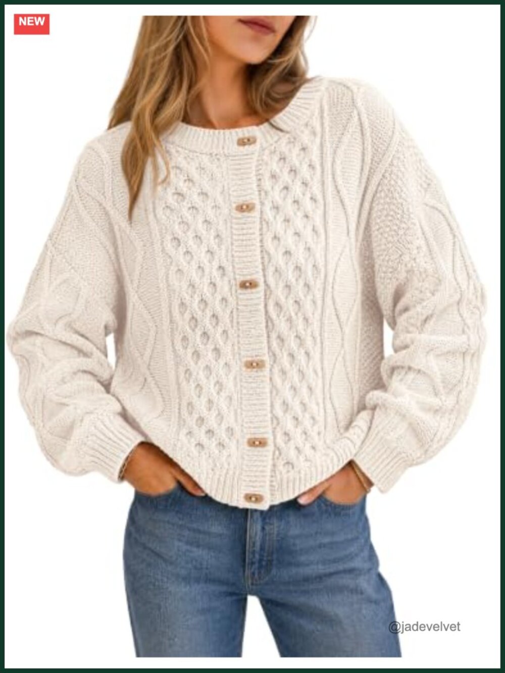 Chunky Cable Knit Cardigan Sweater, Button Front, Long Sleeve, Cozy